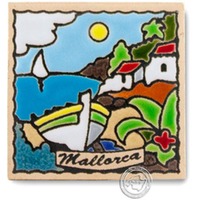 Reliefmagnetfliese mit Fincas, Boot und Meer Motiv, je Stück